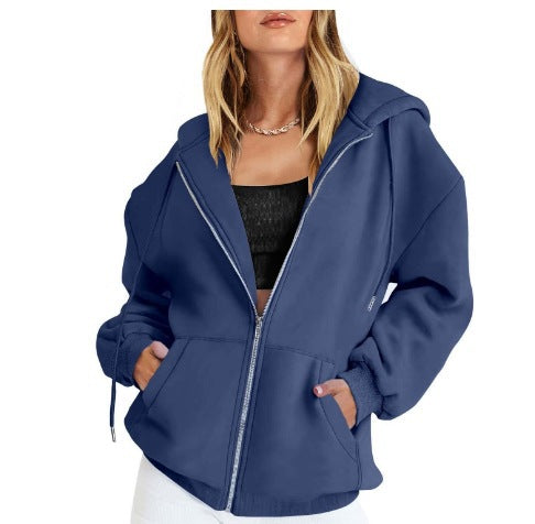 Damen nan oversized Zip-Kapuzenjacke mit kontrastierendem Reißverschluss, doppellagiger Kapuze und Kängurutasche Echo Archiv