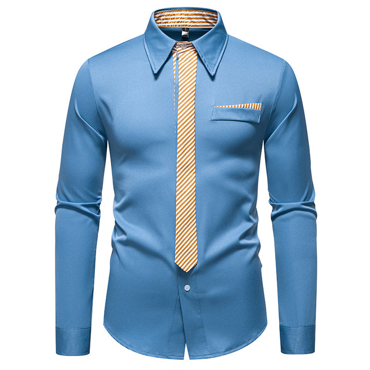 Herren Slim-Fit Businesshemd mit integrierter Krawatten-Optik und Brusttasche Echo Archiv
