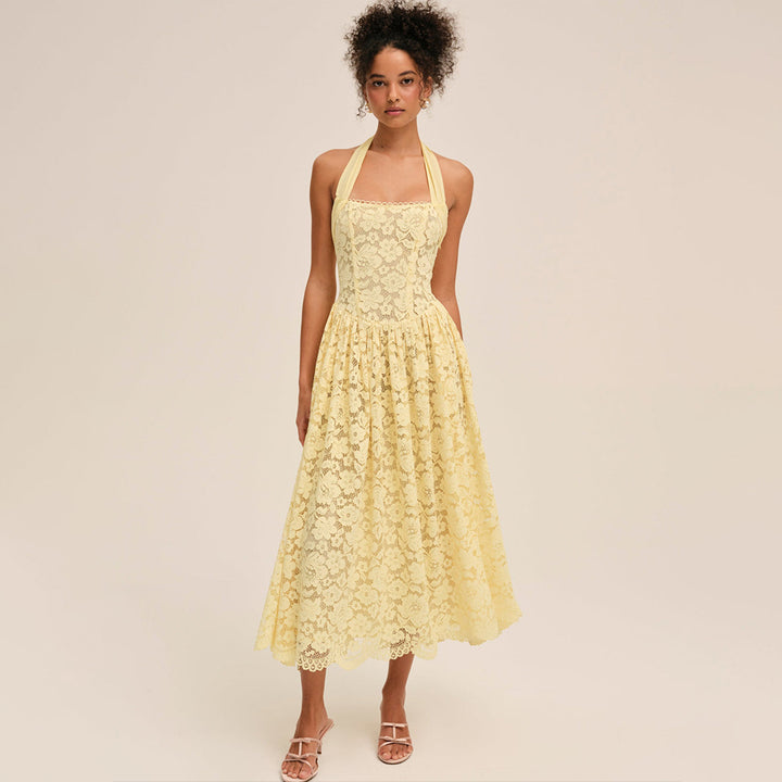 Damen Elegant Spitzenkleid mit geflochtenem Träger Echo Archiv