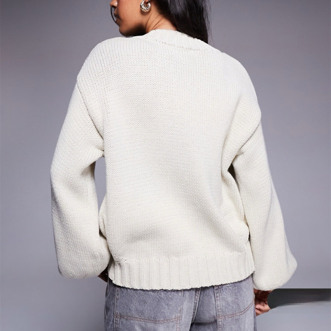 Damen Kurzgeschnittener Knopf-Cardigan mit Ballonärmeln und gerippter Blende – Veloura
