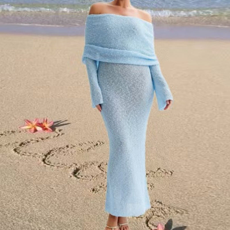 Damen Off-Shoulder Maxikleid mit langem Arm und elegantem Stoff Echo Archiv