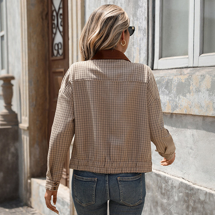 Damen Karierte Blousonjacke mit kontrastierendem Hemdkragen und Reißverschluss – Célinea