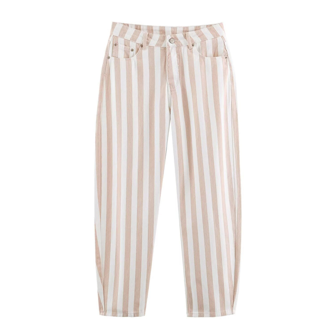 Damen Gestreifte High-Waist-Hose mit geradem Bein Echo Archiv