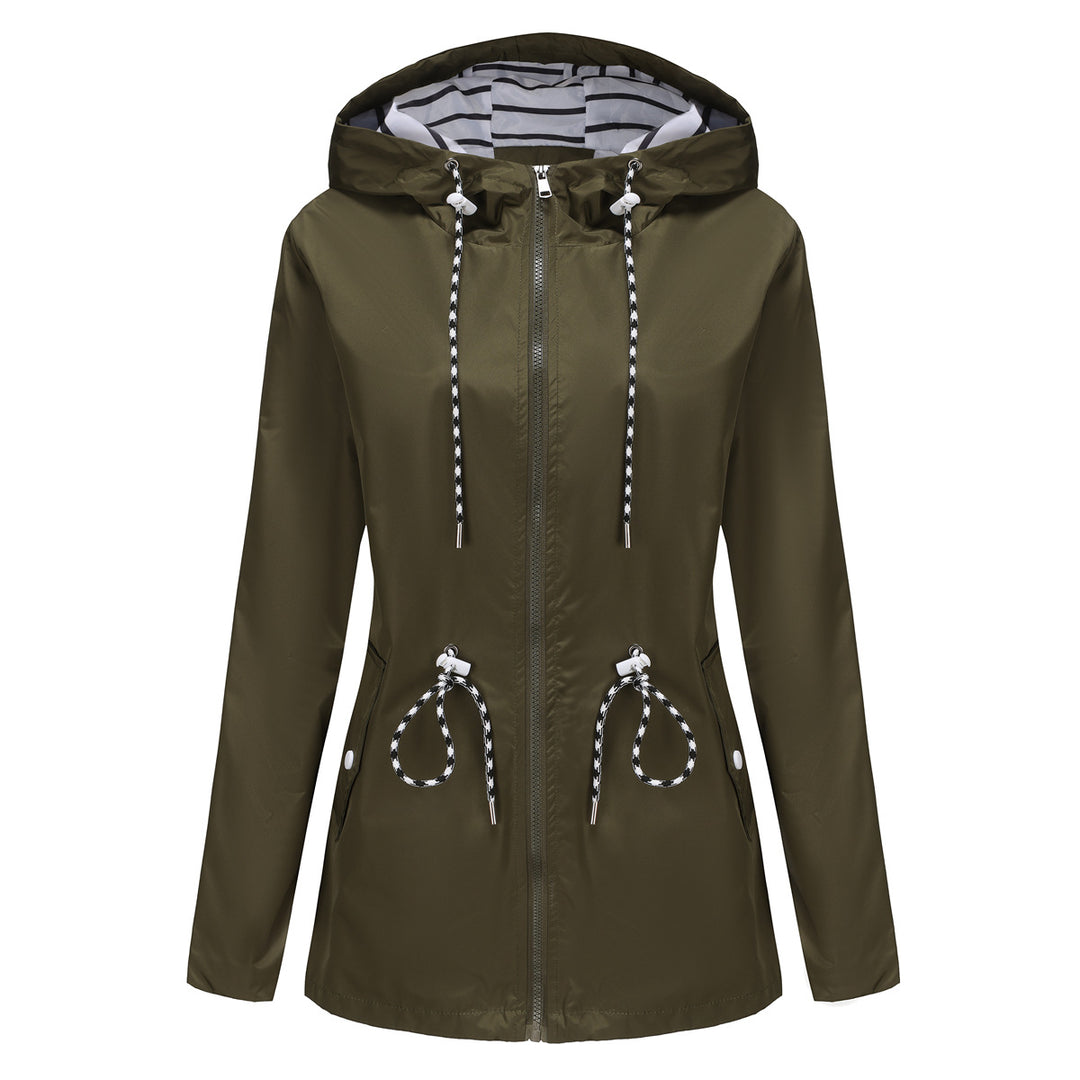 Damen nan leichte wasserdichte Parka Regenjacke mit Taillen-Kordelzug Echo Archiv