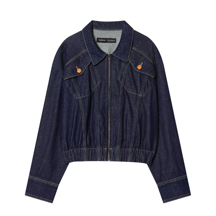 Damen Kurze Jeansjacke mit Reißverschluss, taillierter Kordelraffung und Western‑Details Echo Archiv