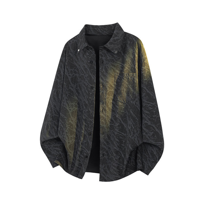 Herren Oversized Hemd mit Marmorprint und Brusttasche Echoarchiv