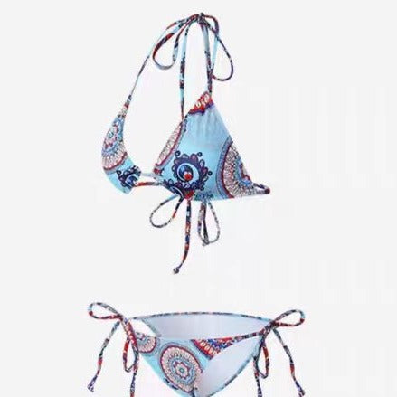 Damen Triangel-Bikini-Set mit verstellbaren Bindebändern und buntem Mandala-Muster Echo Archiv