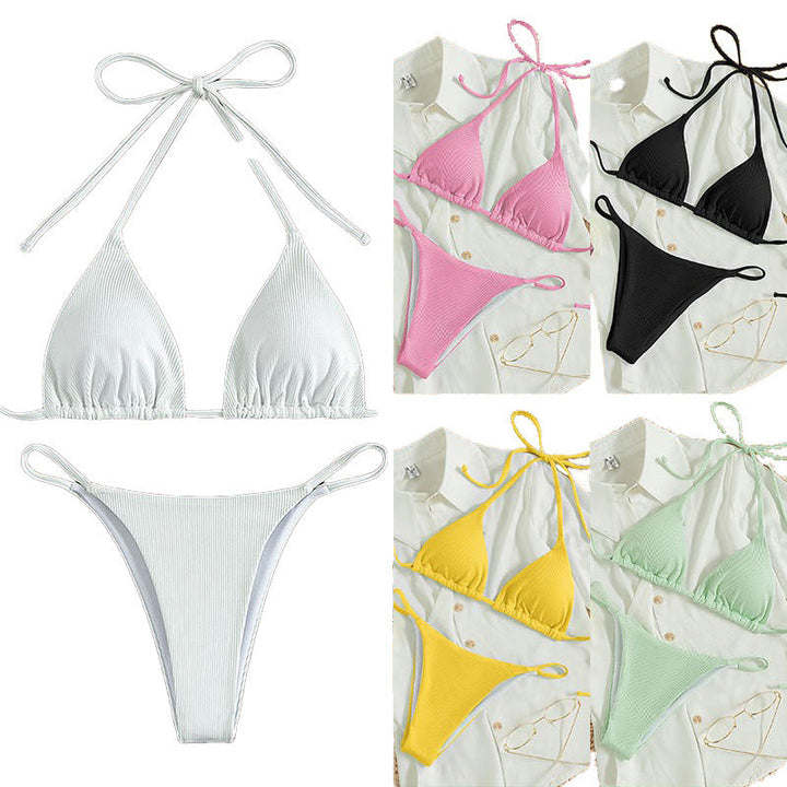 Damen Triangel-Bikini mit verstellbaren Bändern und rippierter Textur Echoarchiv