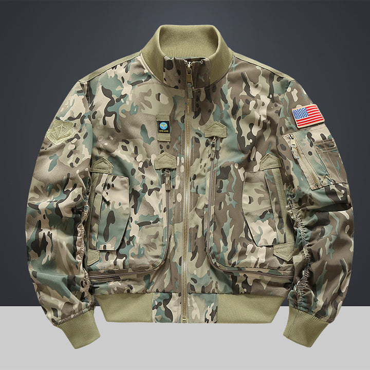 Herren Camouflage-Bomberjacke im Fliegerstil mit Mehrfach-Taschen und Strickbündchen Echoarchiv