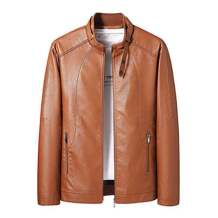 Herren Slim-Fit Lederoptik-Blouson mit Stehkragen, verdecktem Reißverschluss und Seitentaschen Echo Archiv