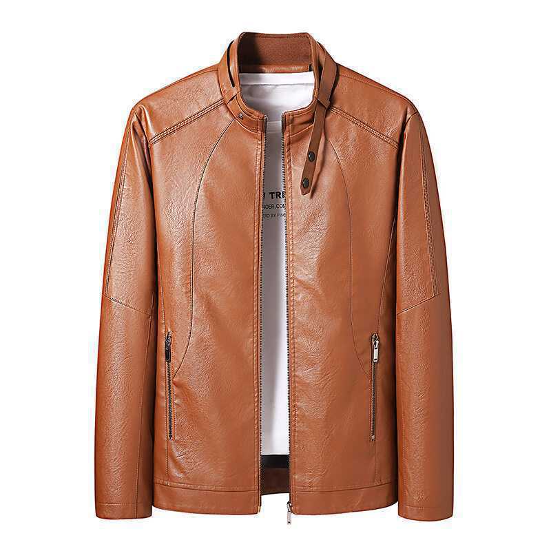 Herren Kunstlederjacke im Moto‑Stil mit Stehkragen und durchgehendem Reißverschluss Echoarchiv