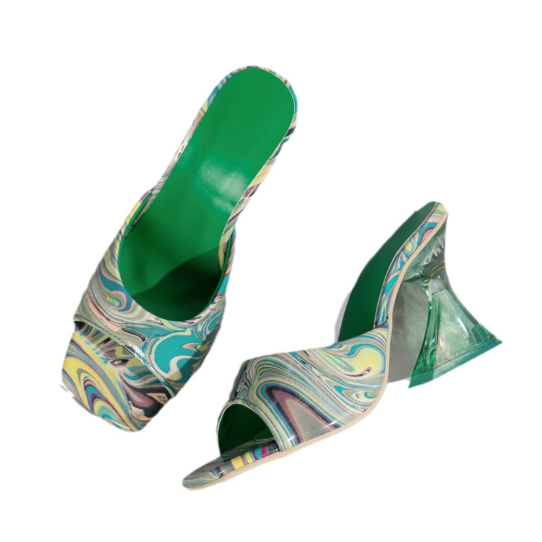 Damen nan elegante Mules mit skulpturalem Trichterabsatz offenem Zehenbereich und gepolstertem Komfortfußbett Echo Archiv