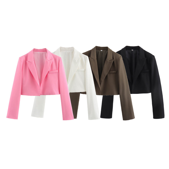 Damen kurzgeschnittener Cropped-Blazer mit Reverskragen, figurbetonter Taillierung und Brustleistentasche – Valéne