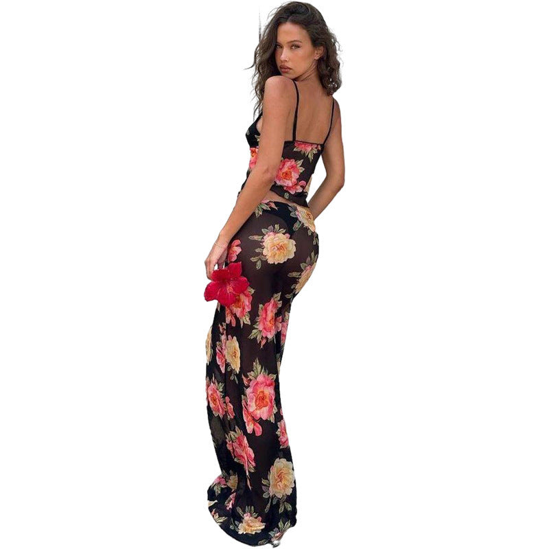 Damen Transparente Maxikleid mit floralem Muster Echo Archiv