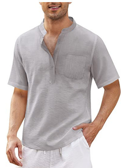 Herren hochwertiges Kurzarm-Henley-Shirt mit praktischer Brusttasche Echoarchiv