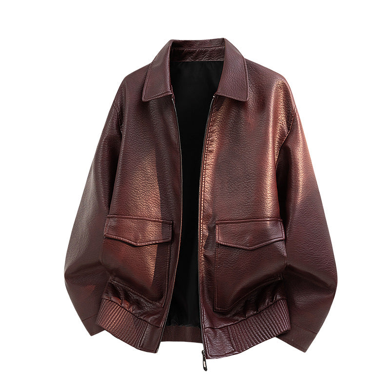 Herren Elegante Kunstleder-Bomberjacke Echo Archiv