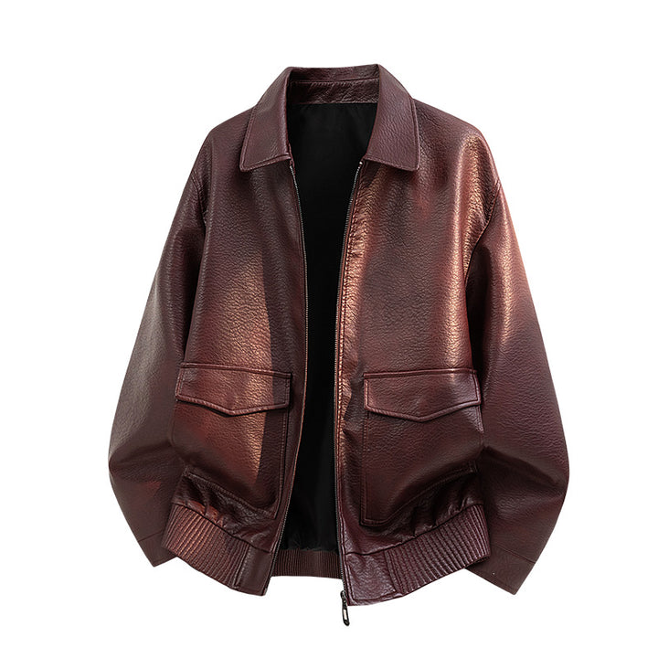 Herren Elegante Kunstleder-Bomberjacke Echo Archiv