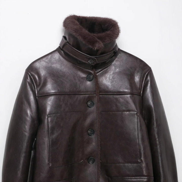 Damen nan cropped Fliegerjacke mit Teddyfutter und verstellbarem Halsriemen Echo Archiv