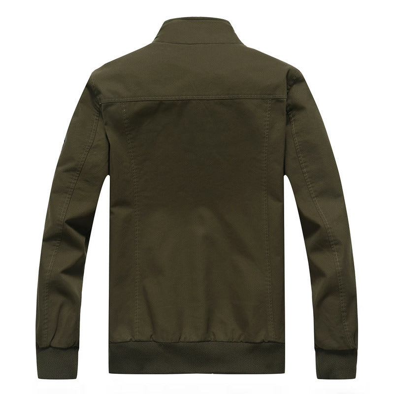 Herren Canvas-Bomberjacke mit kariertem Innenfutter, Stehkragen und Abzeichenapplikationen – Brevano