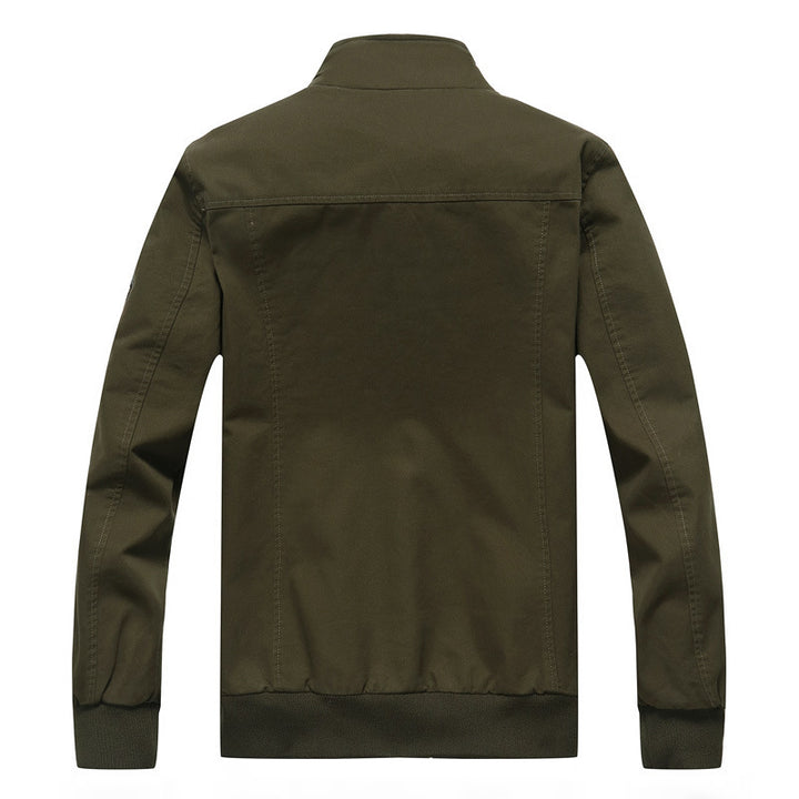 Herren Canvas-Bomberjacke mit kariertem Innenfutter, Stehkragen und Abzeichenapplikationen – Brevano