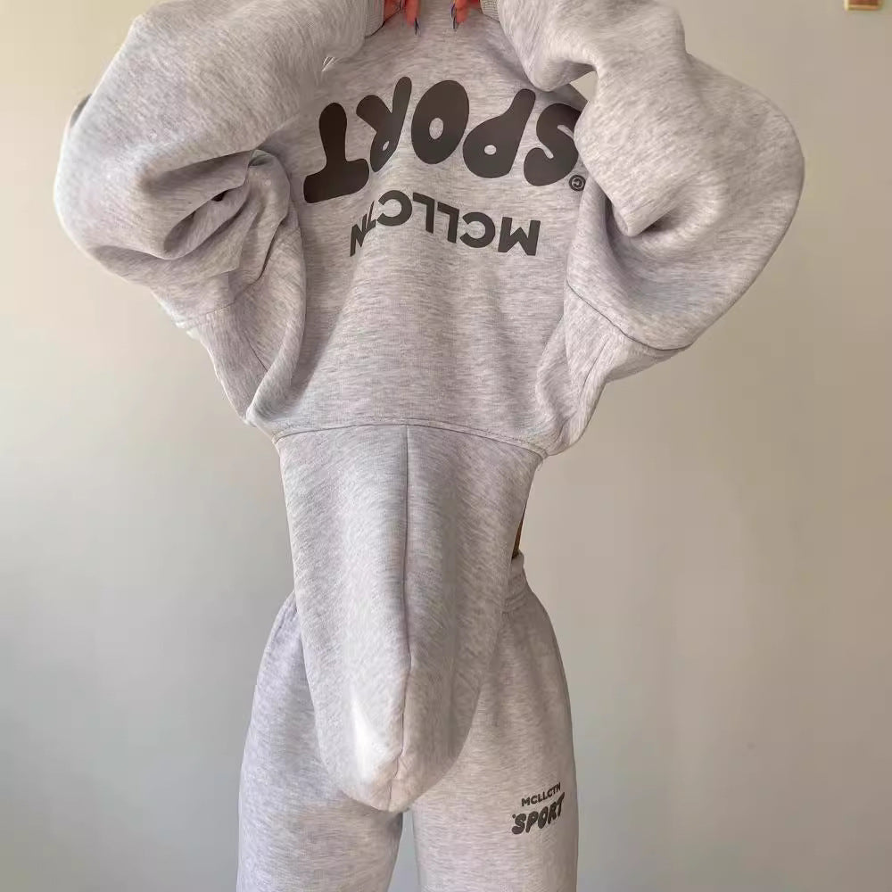 Damen Cropped Kapuzenpullover und High‑Waist Jogginghose Lounge‑Set aus Baumwollfleece Echoarchiv