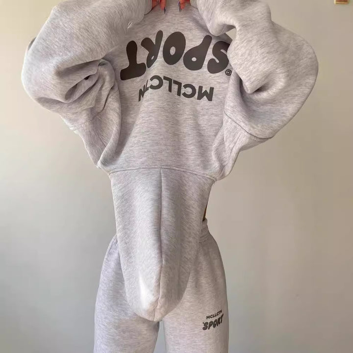 Damen Cropped Kapuzenpullover und High‑Waist Jogginghose Lounge‑Set aus Baumwollfleece Echoarchiv
