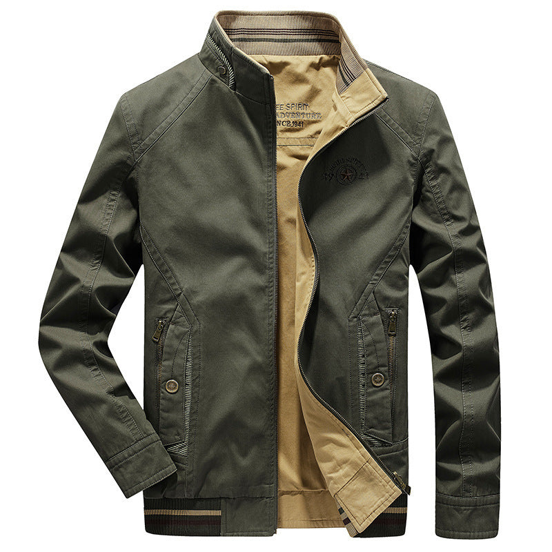 Herren leichte Canvas-Übergangsjacke mit Stehkragen, Reißverschluss und geripptem Saum Echoarchiv