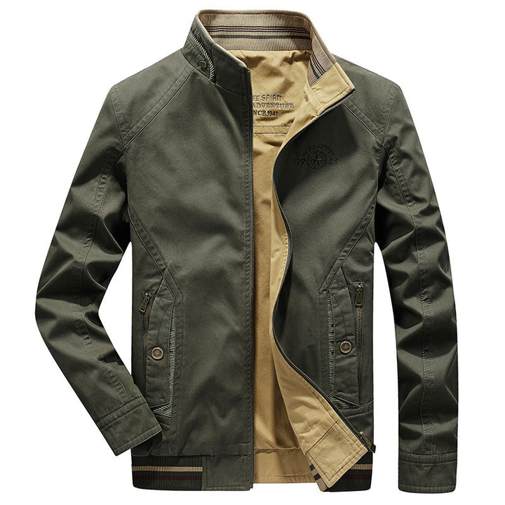 Herren leichte Canvas-Übergangsjacke mit Stehkragen, Reißverschluss und geripptem Saum Echoarchiv