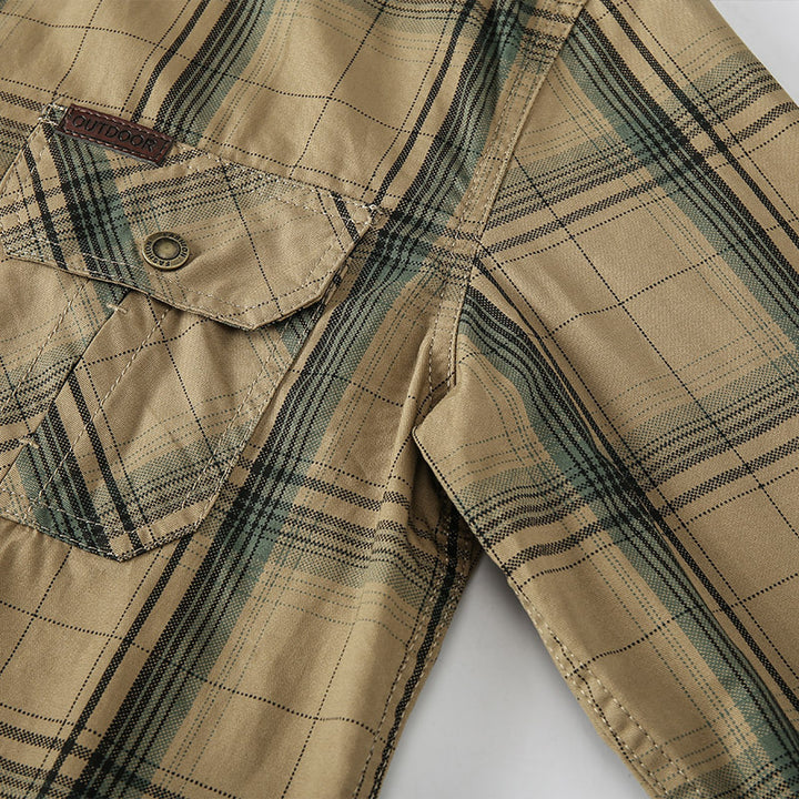 Herren nan karriertes Baumwoll-Flanellhemd mit Brusttaschen und klassischer Knopfleiste Echo Archiv