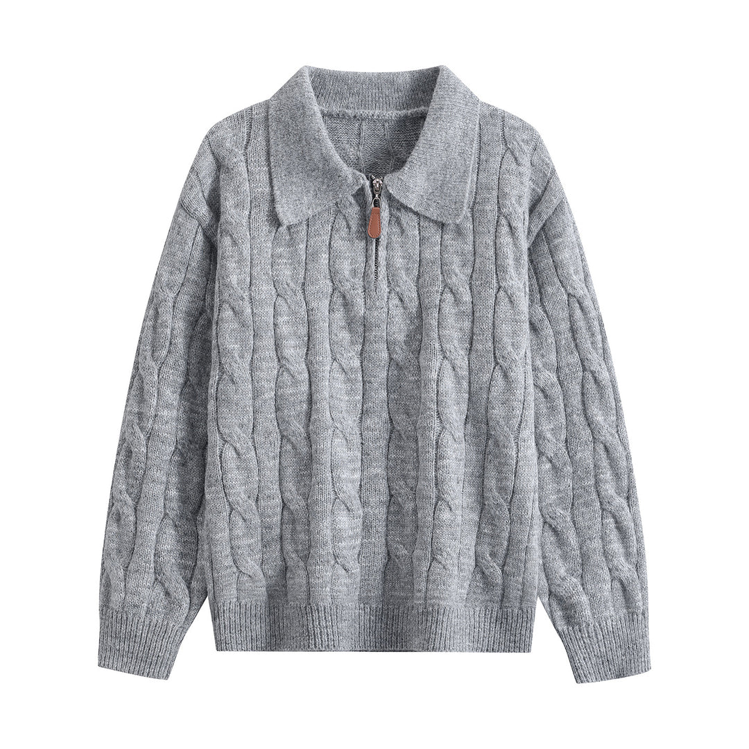 Damen Grobgestrickter Troyer-Pullover mit Halbreißverschluss & Oversize-Kragen Echoarchiv