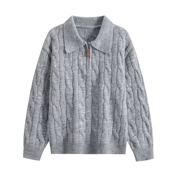 Damen Grobgestrickter Troyer-Pullover mit Halbreißverschluss & Oversize-Kragen Echoarchiv