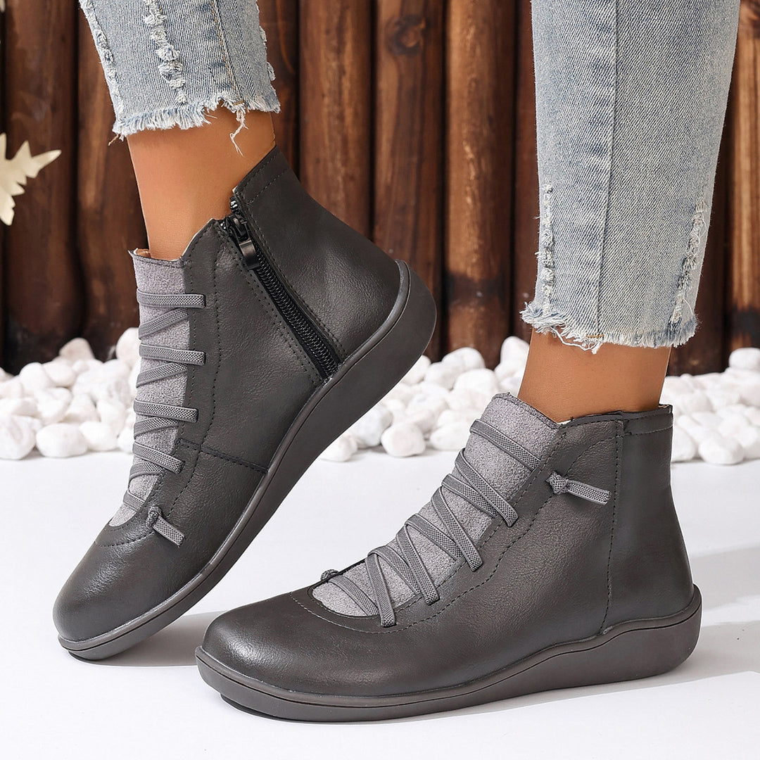 Damen nan sportliche knöchelhohe Schnürstiefelette mit seitlichem Reißverschluss und flexibler Gummisohle Echo Archiv