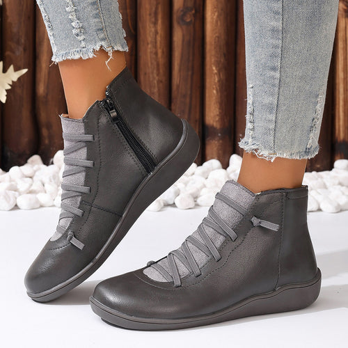 Damen nan sportliche knöchelhohe Schnürstiefelette mit seitlichem Reißverschluss und flexibler Gummisohle Echo Archiv