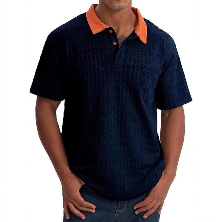 Herren modisches Kurzarm-Polohemd mit strukturiertem Design und Kontrastkragen Echoarchiv