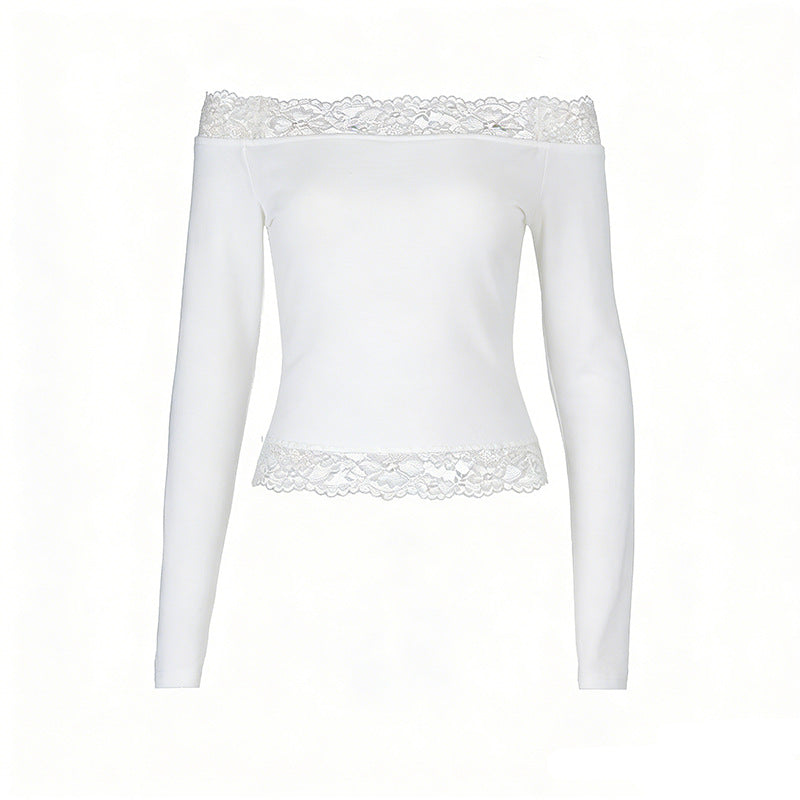 Damen elegantes Off-Shoulder Shirt mit Spitzenbesatz Echo Archiv