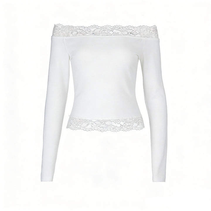 Damen elegantes Off-Shoulder Shirt mit Spitzenbesatz Echo Archiv