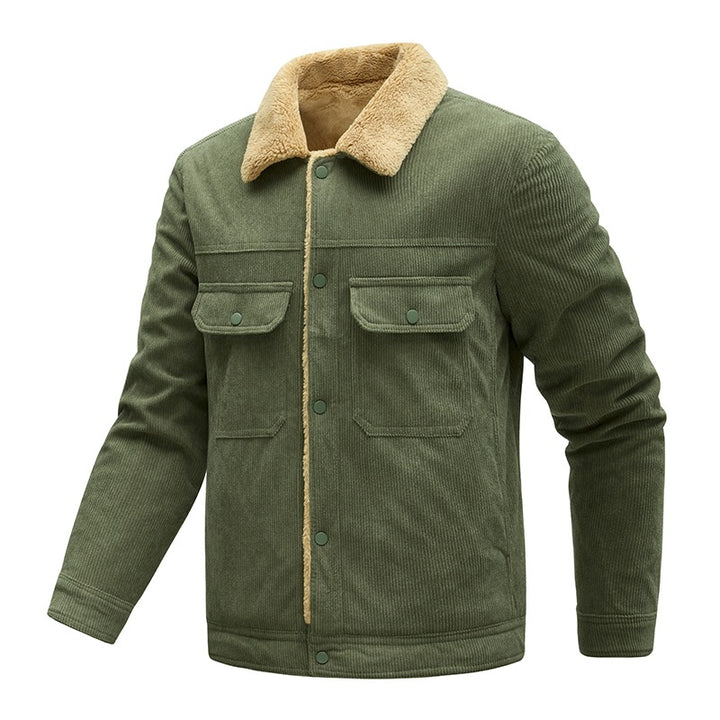 Herren Kordjacke mit Teddyfutter, Kunstfellkragen und Druckknopftaschen Echoarchiv