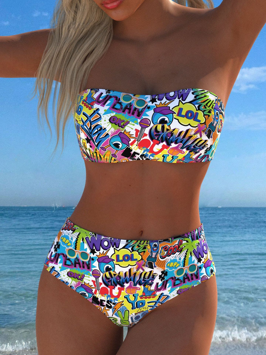 Damen Bikini-Set mit modernem Wickeldesign und lebhaftem Muster Echo Archiv