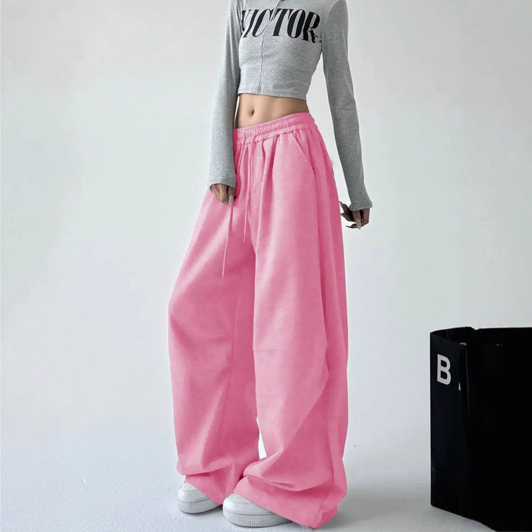 Damen weite taillenhohe Loungehose aus weichem Baumwollmix mit Tunnelzug und Seitentaschen – Avélisse