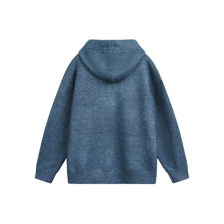 Damen Oversize-Strickpullover mit halbem Reißverschluss und Kapuzenkragen Echoarchiv