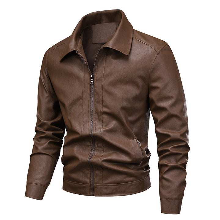 Herren Slim-Fit Kunstleder-Fliegerjacke mit Hemdkragen und Reißverschluss – Taviero
