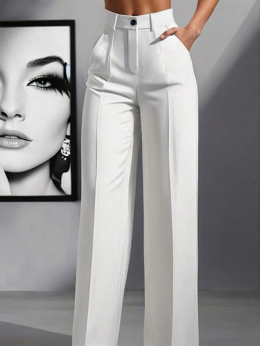 Damen Hochtaillierte Palazzo-Stretchhose mit Bügelfalte und Eingrifftaschen – Avélisse