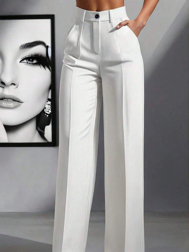 Damen Hochtaillierte Palazzo-Stretchhose mit Bügelfalte und Eingrifftaschen – Avélisse