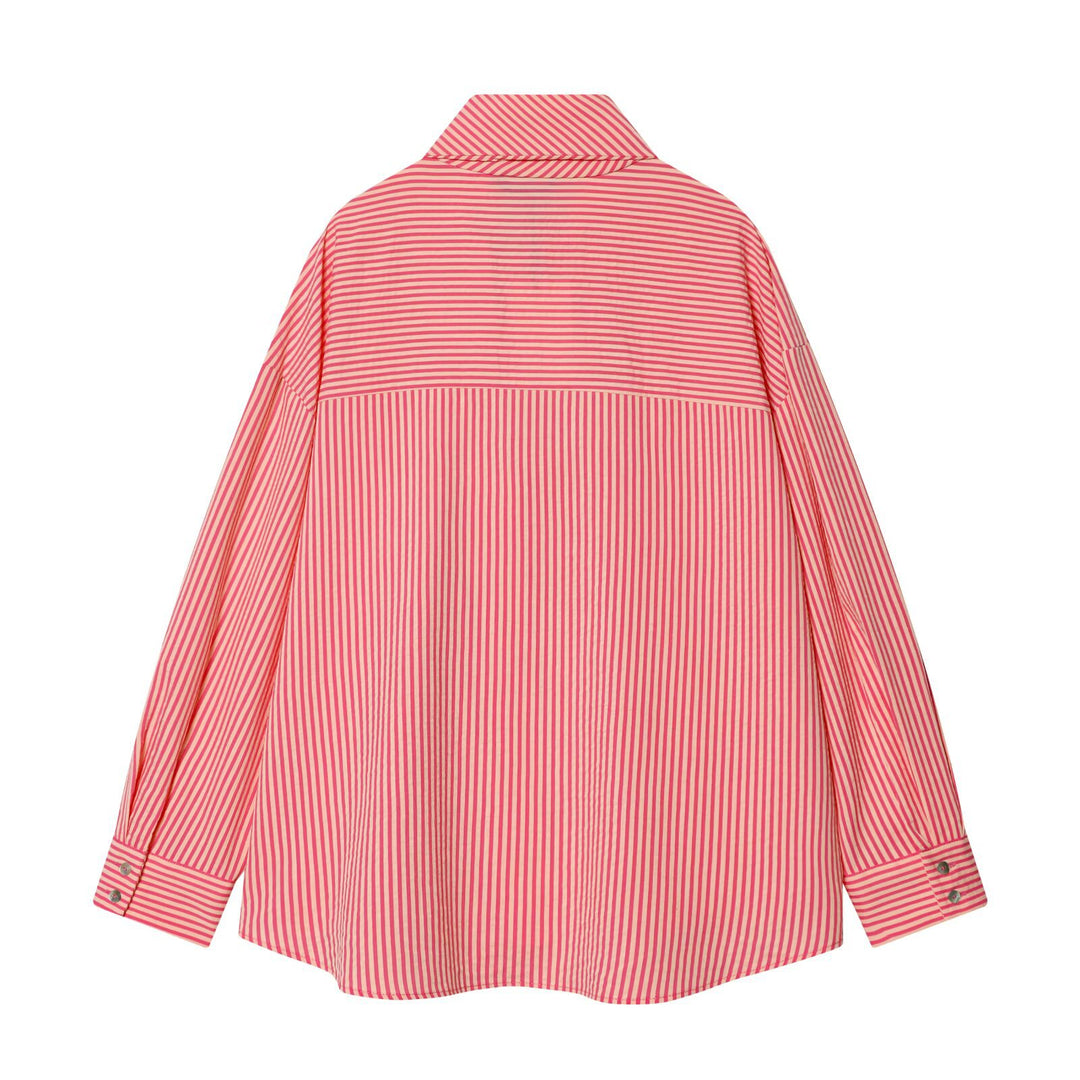 Damen Oversize Bluse mit Schleifenkragen und feinen Streifen Echo Archiv