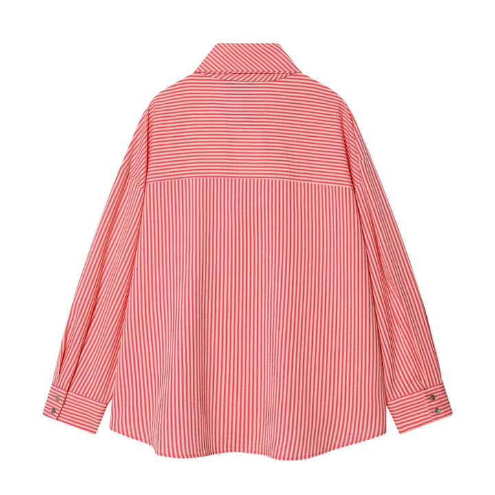 Damen Oversize Bluse mit Schleifenkragen und feinen Streifen Echo Archiv