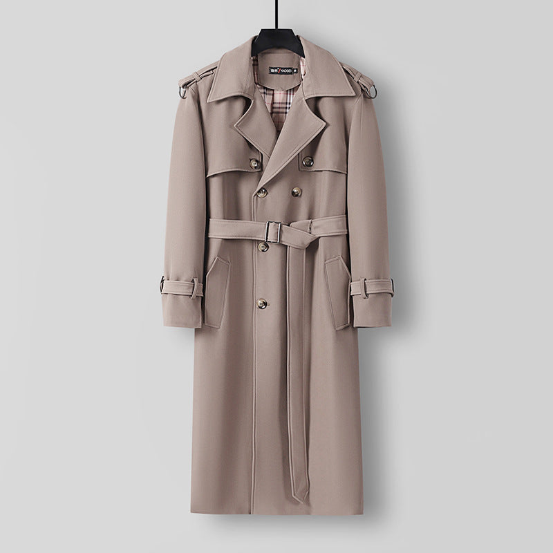 Damen Eleganter lang geschnittener Wollmix-Trenchcoat mit doppelreihiger Knopfleiste und Bindegürtel Echoarchiv