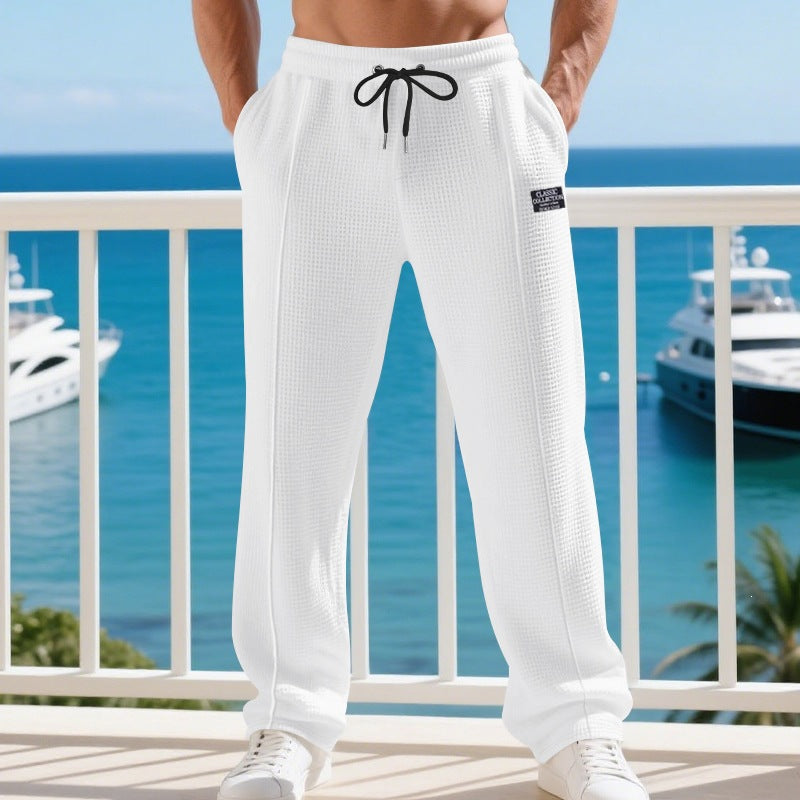 Herren Leichte Waffelstruktur-Loungehose mit elastischem Bund und Eingrifftaschen Echoarchiv