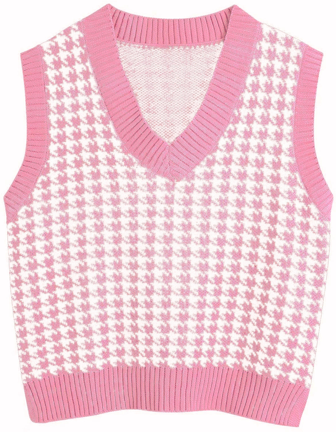 Damen Strickweste mit Hahnentritt-Muster, V-Ausschnitt und geripptem Saum Echo Archiv