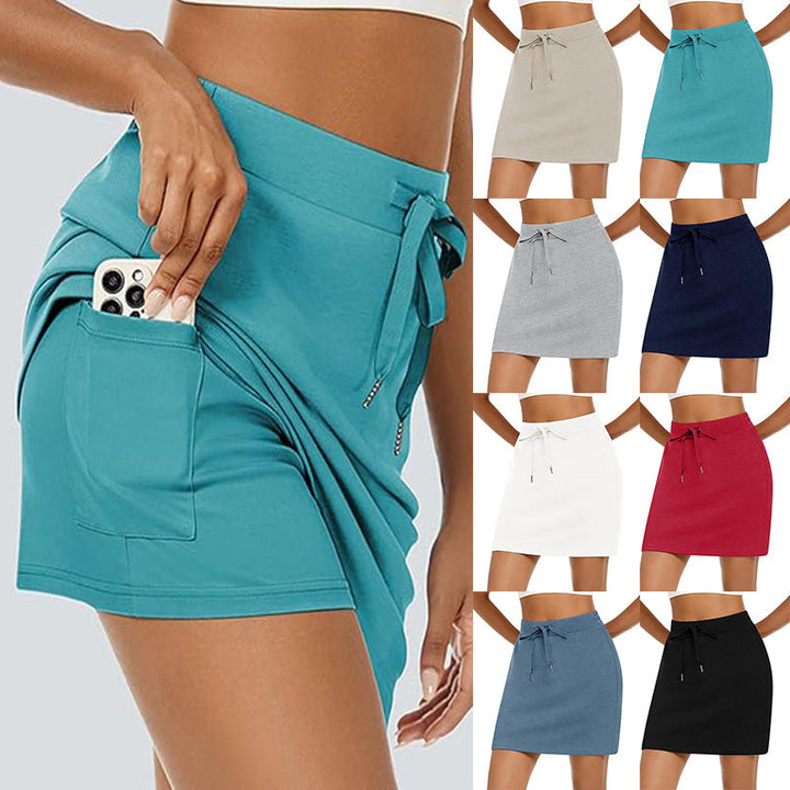 Damen Sportlicher Minirock mit Verstellbarem Kordelzug und Seitlichen Taschen Echoarchiv