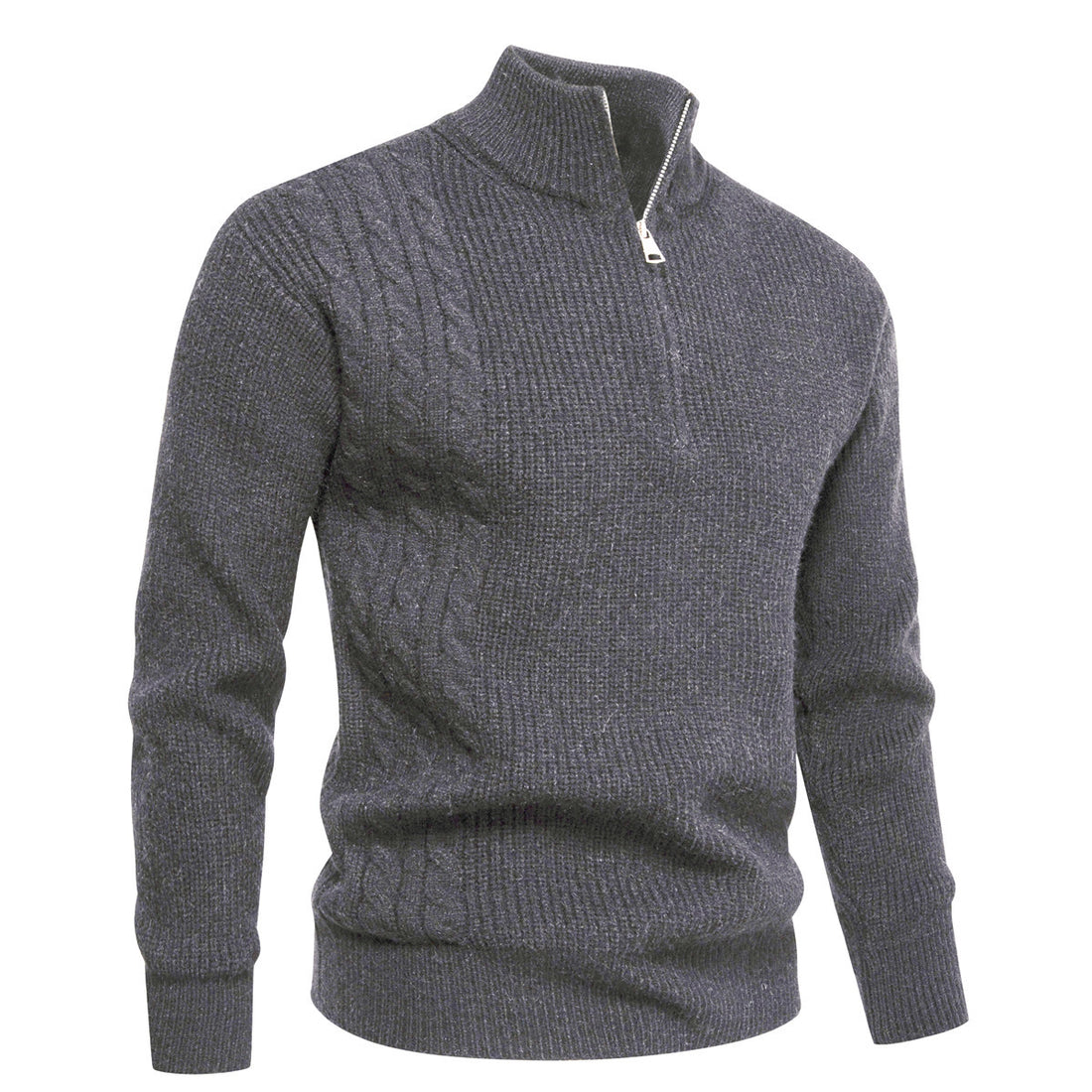 Herren Feinstrick-Halbzip-Pullover mit Stehkragen, Rippstruktur und Schulter-Zopfdetail Echo Archiv